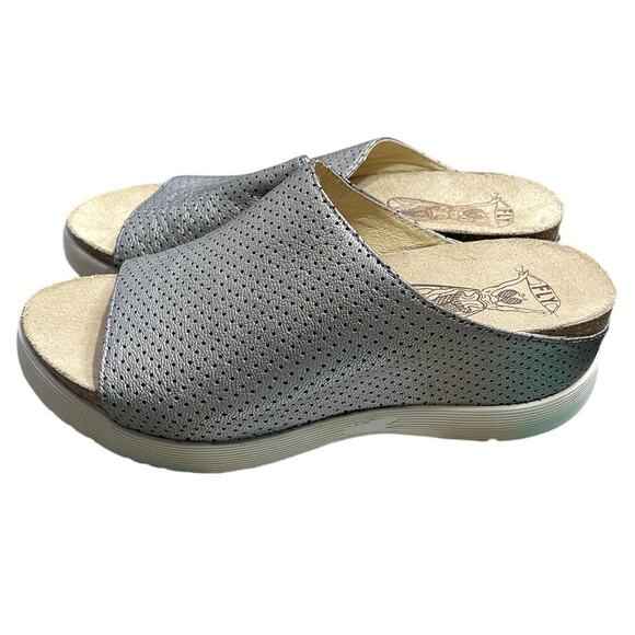 Fly London Whin Wedge Sandals Clogs Silver Metallic Size 41 (10-10.5) Minimalist - Picture 1 of 6